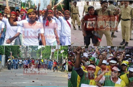 IPFT stages unruly ugly show at Agartala: Boisterous IPFT mob creates havoc at Agartala on Tuesday in front of police, spreads panic among the common people, Manik's Govt afraid to tackle unruly IPFT to save tribal vote-banks